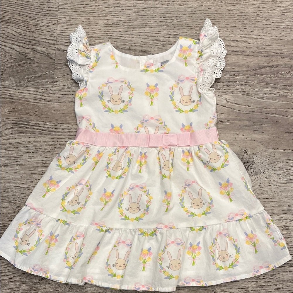 The Children's Place White and Pink Bunny Print Dress Size 2T